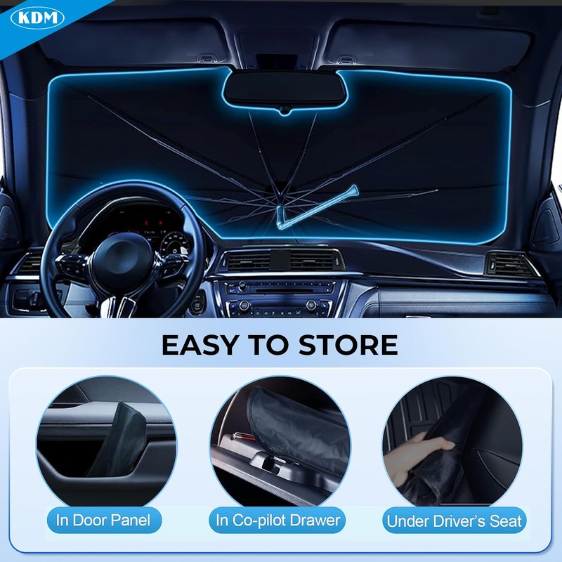 KDM Umbrella Style Windshield Sun Shade Fit for 2014-2024 Dodge