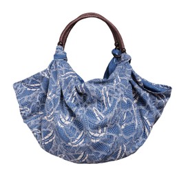 Indigo-Dyed Wrapping Cloth FUROSHIKI & Bag Handle Set Reusable Grocery Bags Japanese Indigo Dye Fabric UJS026FN Fern Leaf