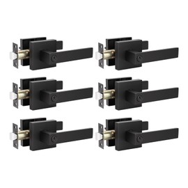 KNOBWELL 6 Pack Door Handles Black, Privacy Door Lever Bed and Bath Leverset Lockset, Left or Right Handing, Matte Black Finish 2.07 lb One Lever