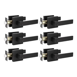 KNOBWELL 6 Pack Door Handles Black, Privacy Door Lever Bed and Bath Leverset Lockset, Left or Right Handing, Matte Black Finish 2.07 lb One Lever