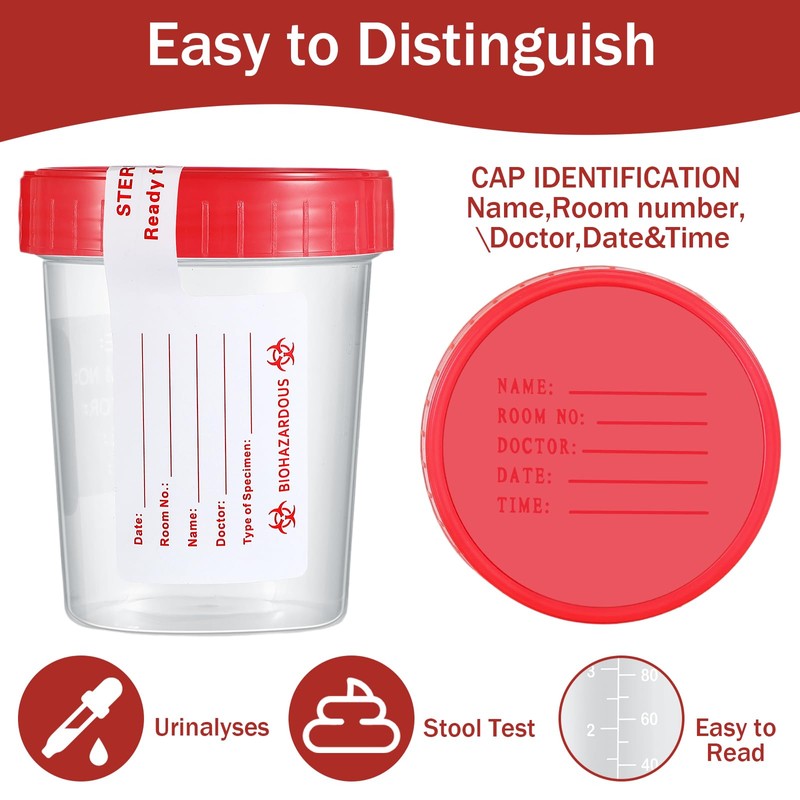 Geiserailie 200 Pcs Urine Specimen Cups with Lids and Evident