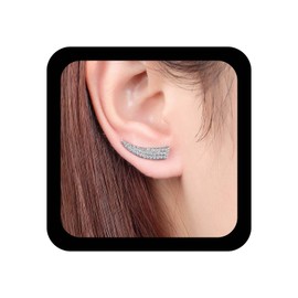 Yheakne Vintage Crystal Ear Climber Earrings Gold Rhinestone Ear Crawler Earrings Sparkly Cz Bar Climbing Stud Earring Crystal Climber Crawler Earring Jewelry for Women (Silver)