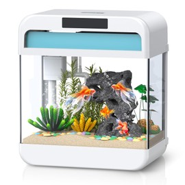 Fish Tank 2.2 Gallon Fish Bowl with Adjustable 3 Color Lighting 3 in 1 Silent Pump with Filteration, Oxygenation, Water Circulation Triple Function, HD Float Glass, Leak-Proof Thickened Base
