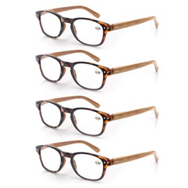 MODFANS 4 Pack Reading Glasses 3.5 Fashion Wood-Look Spring Hinges Stylish Readers Men Women Demi