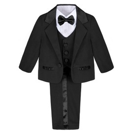 A&J DESIGN Baby Tuxedo Suit Infant Boy Tux Formal Wedding Gentleman Dress Outfit Black 9-12 Months