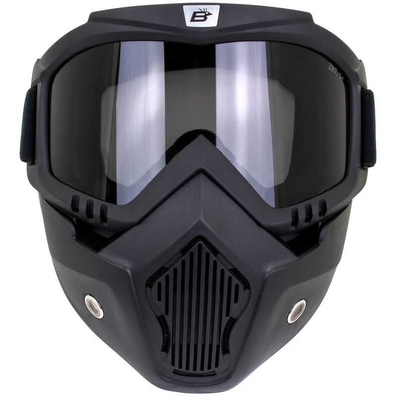 Birdz Eyewear Skylark Motorcycle Goggles Removable Face Mask Black Frames