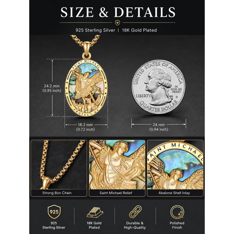 Grmdit St Michael Pendant for Men 925 Sterling Silver Saint