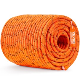 VEVOR Double Braided Polyester Rope, 1/2 in x 220 ft, 48 Strands, 8000 LBS Breaking Strength Outdoor Rope, Arborist Rigging Rope for Rock Hiking Camping Swing Rappelling Rescue, Orange/Black