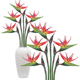 Hanaive 12 Pcs Bird of Paradise Artificial Plant 32 Inches Hawaiian Tropical Flowers Rubber Strelitzia Orange red Permanent Faux Flowers Bouquet for Home Garden Office Wedding Indoor Party Decor DIY