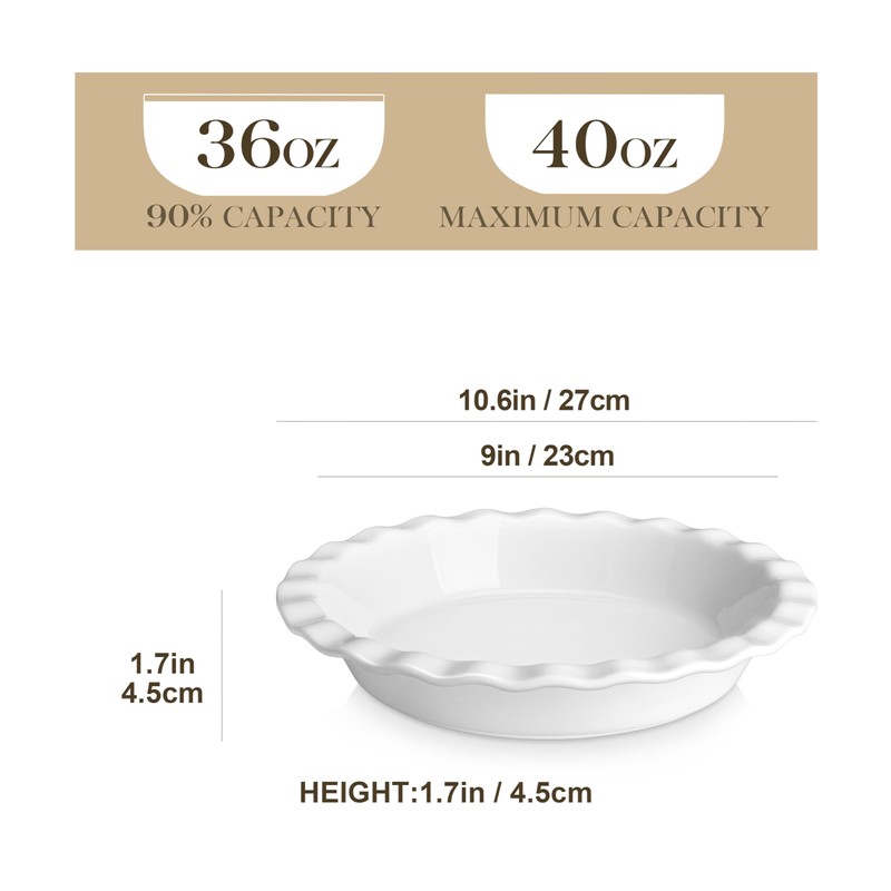 MALACASA Ceramic Pie Pan, Pie Pan for Baking 9 Inch,40