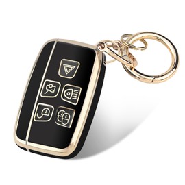 FT FUNTOR Key Fob Cover for Range Rover,5 Buttons TPU for Land Rover Key Fob Cover with Golden Edge,Compatible with Land Rover LR4 Range Rover Sport Evoque Jaguar XJ F-pace (Black)