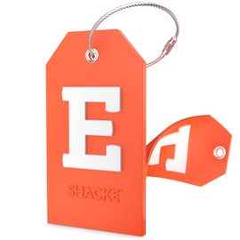 Shacke Initial Luggage Tag with Full Privacy Cover and Stainless Steel Loop – (Letter E)