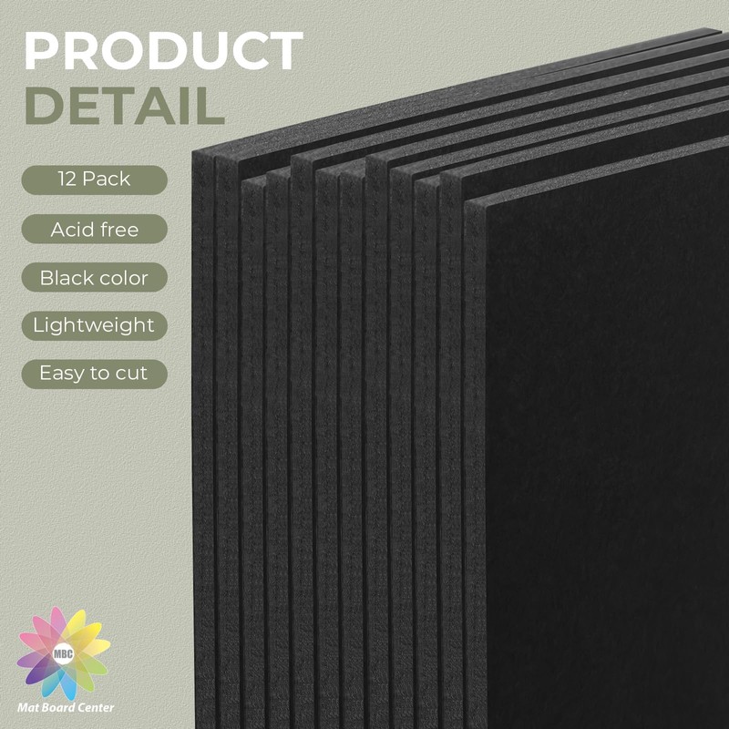 Mat Board Center, 12 Pack 9x12 Black Foam Boards, Acid