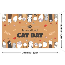Lofaris International Cat Day Banner 70.8x43.3in, Cute Paw Print Celebration Decor, Bright Colorful Feline-Themed Banner for Events and Parties