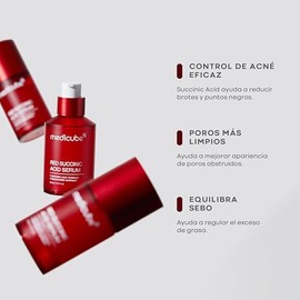 MEDICUBE Red Succinic Acid Clarifying Serum, Sérum Facial con Ácido Succínico 1%, Niacinamida 5%, BHA y Ceramida, para Marcas Visibles, Poros y Sebo, 