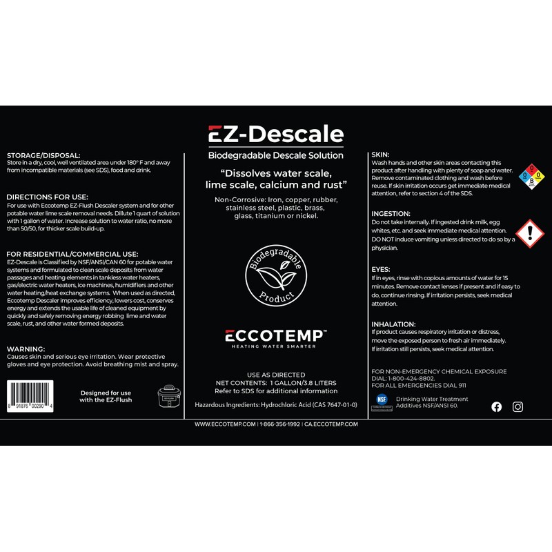 Eccotemp EZ-Flush Kit Descaling Solution, 1 Gal.