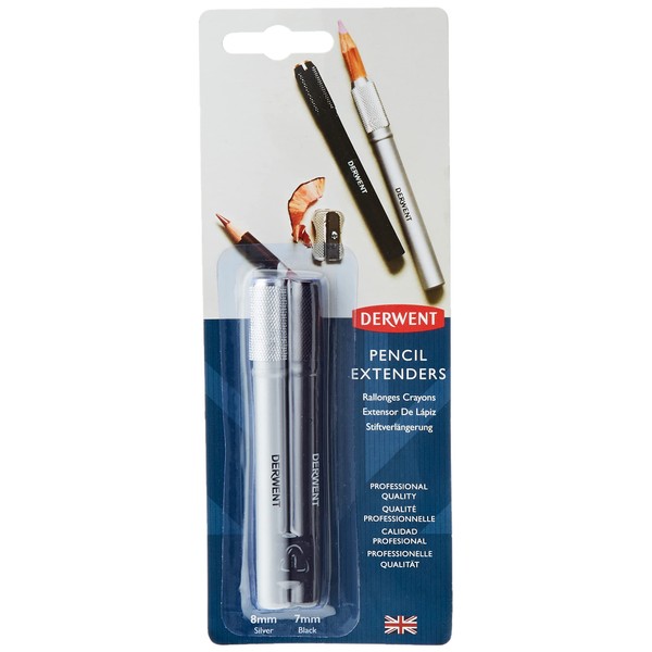 Derwent 2300124 Pencil Extenders, Screw Fitting and Soft Touch Coating, For Use with 7mm and 8mm Diameter Pencils, Professional Quality,Multicolor ,Set of 2,