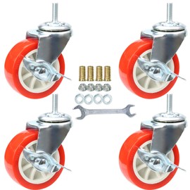 3 Inch Swivel Caster Wheels with Brake Set of 4, YEEMIGO Metric Size M8×25mm Threaded Stem Castors, Casters Heavy Duty-Total Capacity 450lbs, Replacement for Cart Furniture Workbench and Trolley