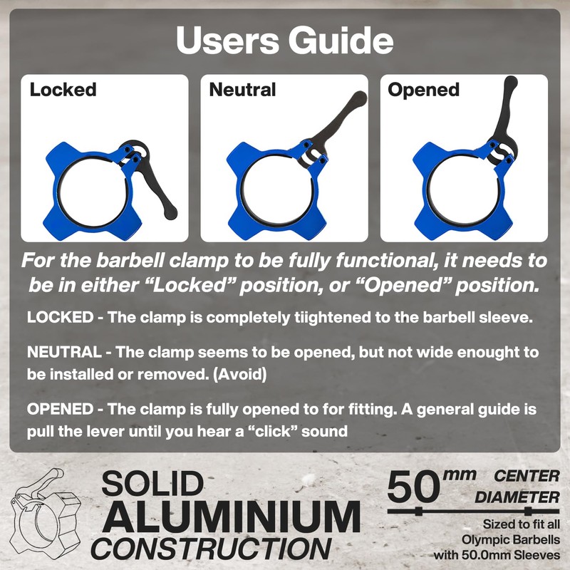 Meteor Essential Olympic Quick-Release Barbell Collars, Aluminium Collar, Barbell Clamp,