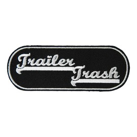Trailer Trash Black & White Oval Patch, Embroidered Biker Patches