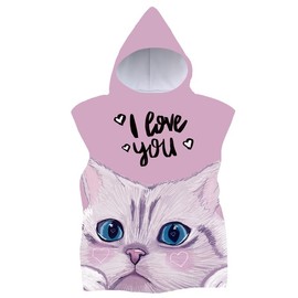 FEBE Bath Poncho Children's Bath Towel with Hood Bathrobe for Toddlers, Cat Love, Unit size