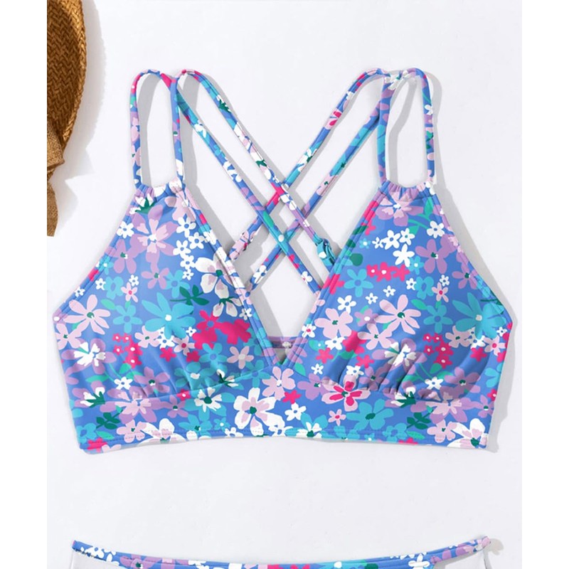 Tainehs Women's Push Up V Neck Bikini Tops Criss Cross