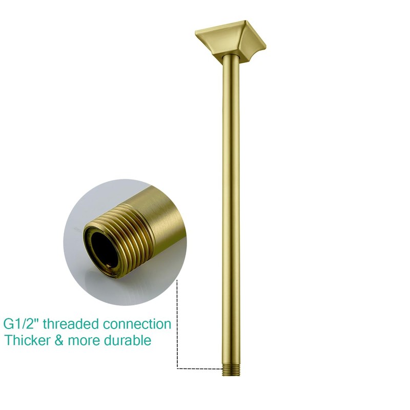 SEABEFORE 16" Ceiling Mounted Shower Arm Brushed Gold Shower Head