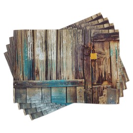Ambesonne Rustic Place Mats Set of 8, Aged Shed Door Backdrop Color Details Country Living Exterior Pastoral Mansion Image, Washable Fabric Placemats for Dining Table, Placemat 8 pcs, Brown