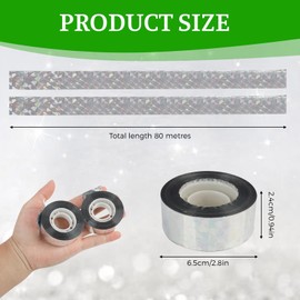 Bird Scare Tape, 2-Pack Reflective Double-Sided Deterrent Tape, 328ft Holographic Flash Tape for Deterring Pigeons, Gulls, Crows, and More, for Gardens, Orchards, and Farms, 2.4cm x 80m Each