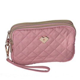 LuckyLy Bolsa de Mano para Mujer con Muñequera tipo Clutch, Ligera, Repelente al Agua y con Múltiples Compartimentos, Ideal como Bolsa para Celular, Cartera Dama y Neceser – Modelo Gaby, Color Rosa