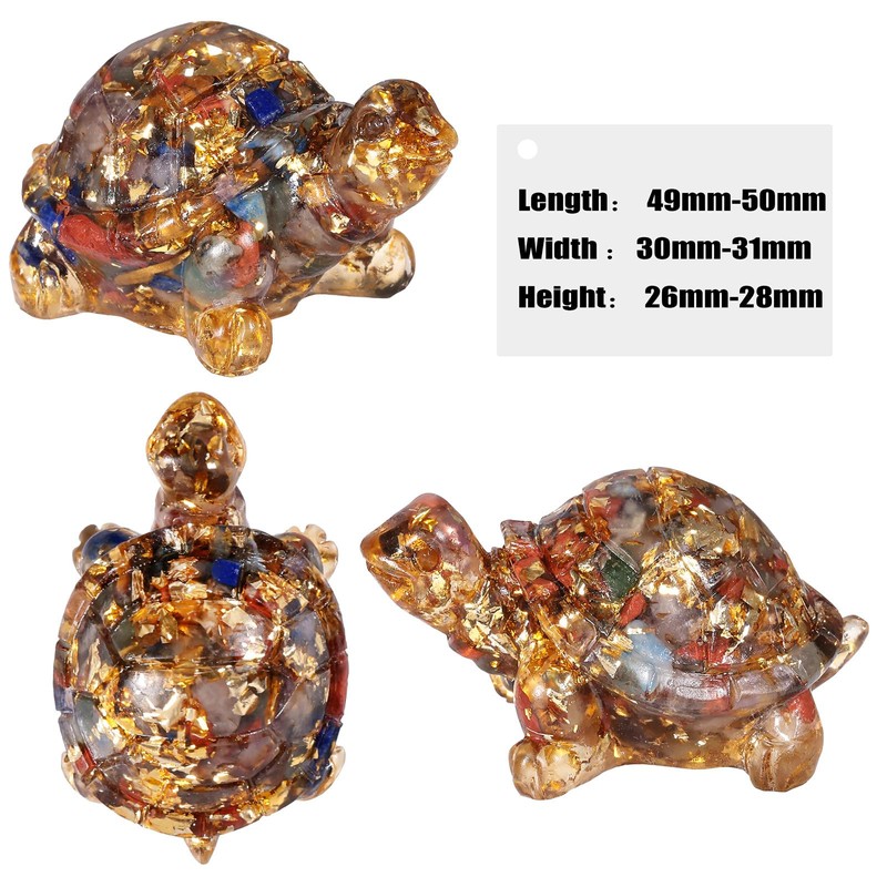 Nupuyai 2pcs 7 Chakra Crystal Stone Animal Turtle Statue Set,