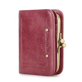 Contacts RFID for Women with Kiss Blocking, Foldable Genuine Leather Wallet with Zip Pocket, Card Holder for Credit Cards, Small Clutch with ID Window, Pink, 11.5 cm (Height