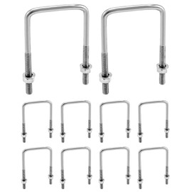 QWORK M6 U Shackle Stainless Steel 304 80 x 50 mm Bolt with Nut and Washer for Piping, Building Installation and Industrial Applications, Pack of 10