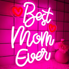 Ajoyferris Mothers Day Neon Sign Best Mom Ever Led Sign Dimmable Happy Mothers Day Sign Best Mom Ever Gifts Neon Lights for Birthday Mother'S Day Decorations