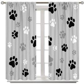 Abstract Black Grey Dog Paw Print Window Curtains, Modern Decor Blackout Curtains, Soundproof Thermal Insulated Darkening Window Treatments for Bedroom Living Room Kitchen 42x54 inch