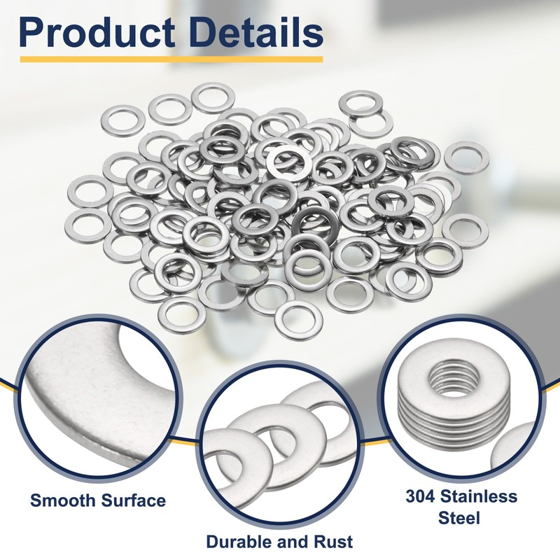 sourcing map M6 Flat Washer for Screw, 120Pcs Metal Washers