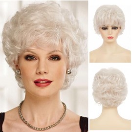 Siudus White Short Curly Wigs for Women Fluffy Natural Looking Old Lady Hair Wig Heat Resistant Fibre Daily Cosplay Wig