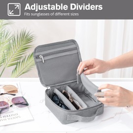 Lolalet Travel Sunglasses Organizer Storage Case, Adjustable Slots Multiple Eyeglasses Storage Bag, Portable Glasses Eye Wear Holder for Men Women Traveling - 4 Slots, Grey