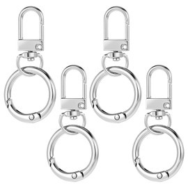 HJZHII Double Opening Swivel Clasp Clips, Metal Swivel Spring Snap Heavy Duty Push Hook Snap Jewelry Clasps Keychain Ring Hooks for Purses DIY Crafts Jewelry Clasps Lanyard Making (Silver)