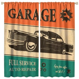 GoDazzling Vintage Car Blackout Window Curtains, Garage Retro with Classic Car Automobile Mechanic Nostalgic 50s Rod Pocket Window Treatment, for Living Room Bedroom 42x45in 2 Panels