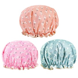 3 Piezas - Gorros para Regadera, Ajustable Gorras para Baño, Reutilizable Gorros de Baño Impermeable para Mujer, Impermeables Gorro de Ducha de Doble Capa, para Bañarse, Belleza Para Cabello, Dormir