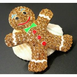 Unbranded BIG Jolly GINGER BREAD MAN Rhinestone CHRISTMAS Necklace Pendant Brooch Ginger