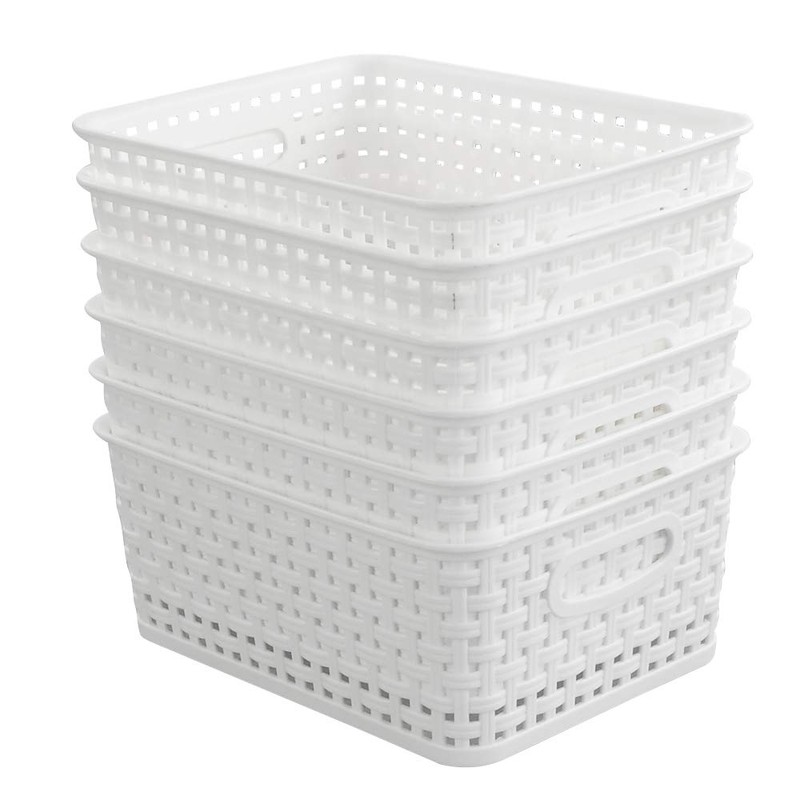 NICESH 6-Pack White Plastic Small Storage Baskets, 10" x 7.7"