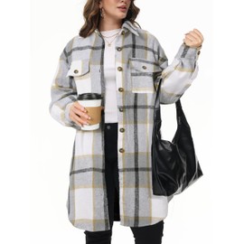 NIeyook Womens Plus Size Shacket Jacket 2024 Fall Plaid Flannel Button down Shirts Long Sleeve Tartan Shacket Jacket Long Coats