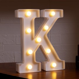 DyingSwan Led Light Up Letters, 26 Alphabet Marquee Letter Lights, Small Letters with Lights, Battery Powered Letter Sign Lights for Party, Table, Wall Decor (Letter K, Warm White)