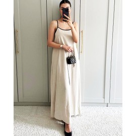 Shy Velvet Women's 2025 Summer Linen Maxi Dress Contrast Spaghetti Strap Dress Backless Sleeveless Casual Party Beach Dresses