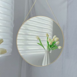 LONGWIN - Espejo colgante para pared, diseño geométrico dorado con cadena para baño, recámara, sala de estar, 11.8 pulgadas