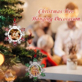 Christmas Photo Ornament Snowflake Photo Frame Hanging Christmas Ornament - Set of 2 Snowflake Picture Ornament for Christmas Tree - Red and Green Snowflake Picture Frame Ornament for Xmas