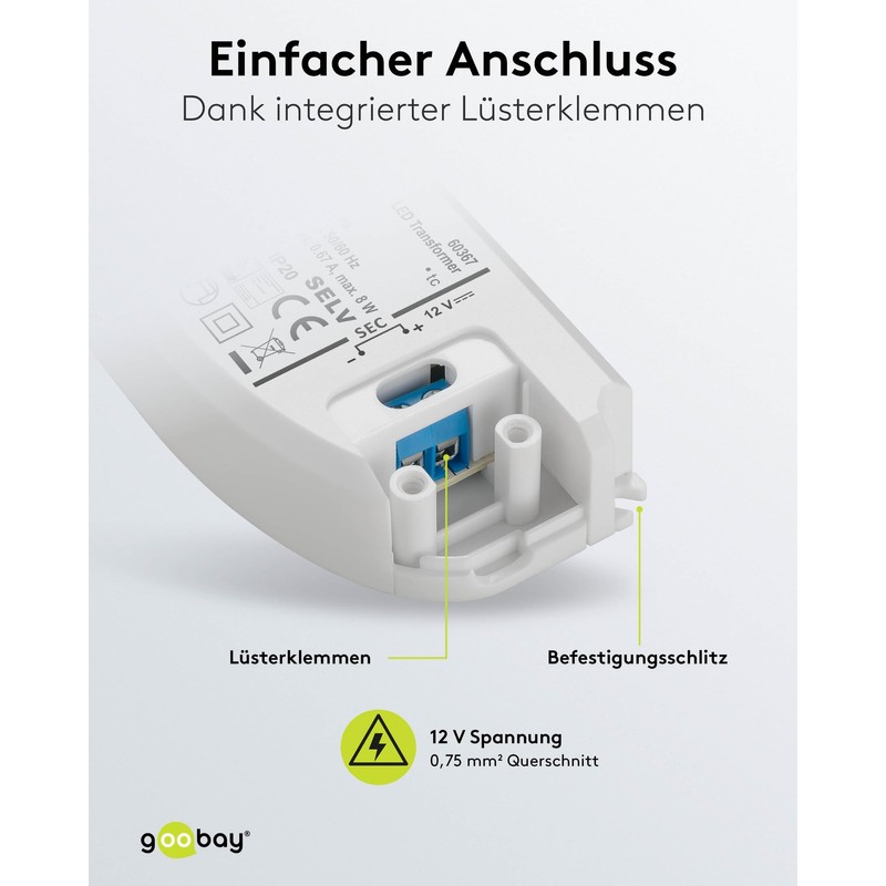 LED Slim Transformer 12V DC 0.5-8W, IP20, Transformer