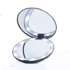 Pop Sonic LED Compact Mirror (Black Floral) | Portable Makeup Mirror for Purse, Handbag & Pocket - 5” Small Foldable Mirror - 1X & 5X Lighted Magnifying Mirror - Travel Makeup Mirror